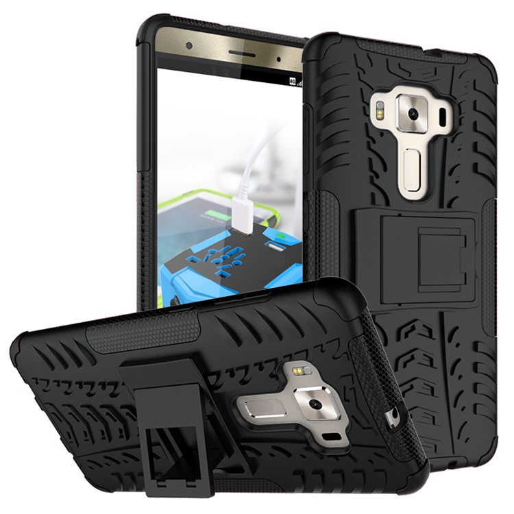 Anti-slip PC + TPU Hybrid Case with Kickstand for Asus Zenfone 3 Deluxe ZS570KL - Black-1