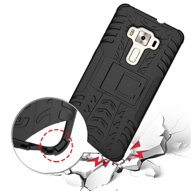 Anti-slip PC + TPU Hybrid Case with Kickstand for Asus Zenfone 3 Deluxe ZS570KL - Black-11