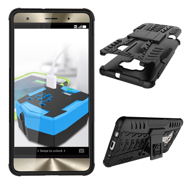 Anti-slip PC + TPU Hybrid Case with Kickstand for Asus Zenfone 3 Deluxe ZS570KL - Black-2
