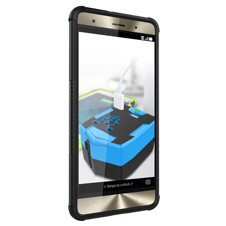 Anti-slip PC + TPU Hybrid Case with Kickstand for Asus Zenfone 3 Deluxe ZS570KL - Black-3