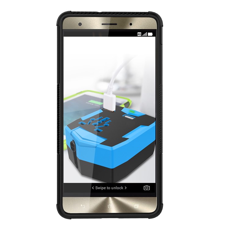 Anti-slip PC + TPU Hybrid Case with Kickstand for Asus Zenfone 3 Deluxe ZS570KL - Black-4