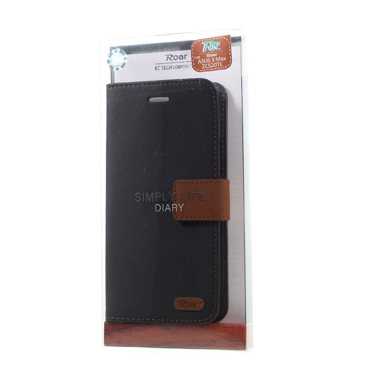 ROAR KOREA Twill Grain Leather Wallet Case for Asus Zenfone 3 Max ZC520TL - Black-11