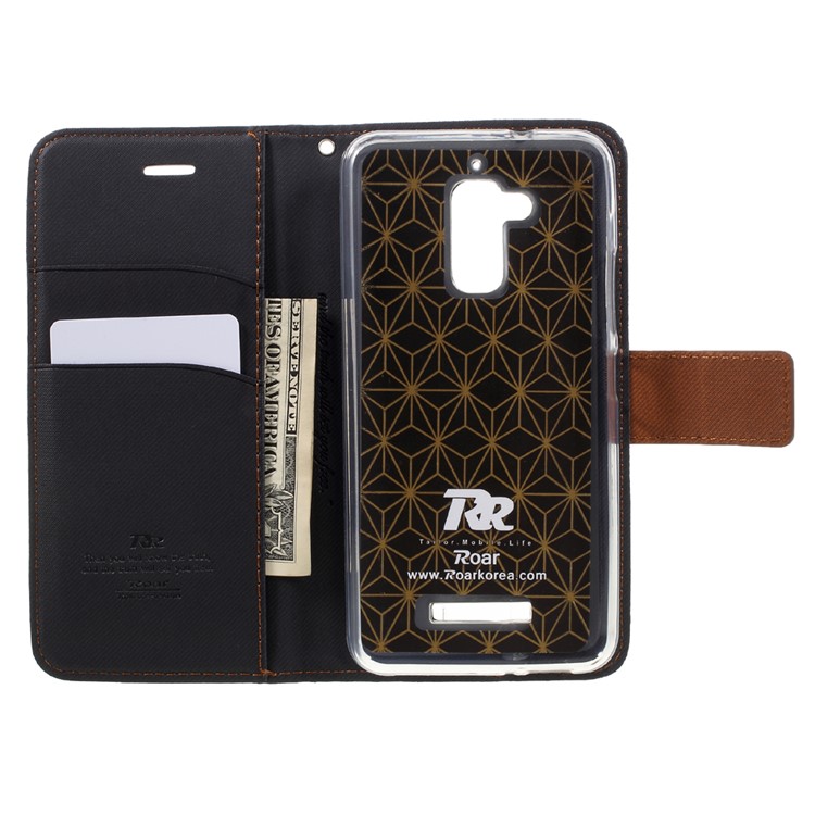 ROAR KOREA Twill Grain Leather Wallet Case for Asus Zenfone 3 Max ZC520TL - Black-6