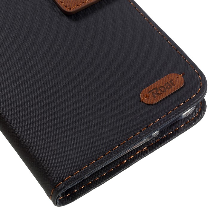 ROAR KOREA Twill Grain Leather Wallet Case for Asus Zenfone 3 Max ZC520TL - Black-7