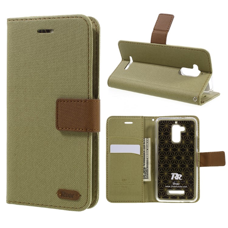 ROAR KOREA Twill Grain Stand Leather Case for Asus Zenfone 3 Max ZC520TL - Khaki-1