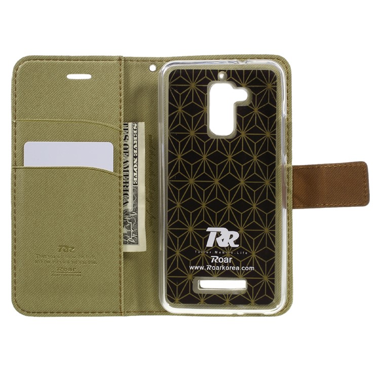 ROAR KOREA Twill Grain Stand Leather Case for Asus Zenfone 3 Max ZC520TL - Khaki-6