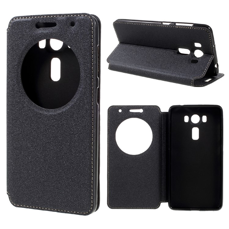 Sand-like View Window Leather Smart Case for Asus Zenfone 3 Deluxe ZS550KL 5.5 inch - Grey-1