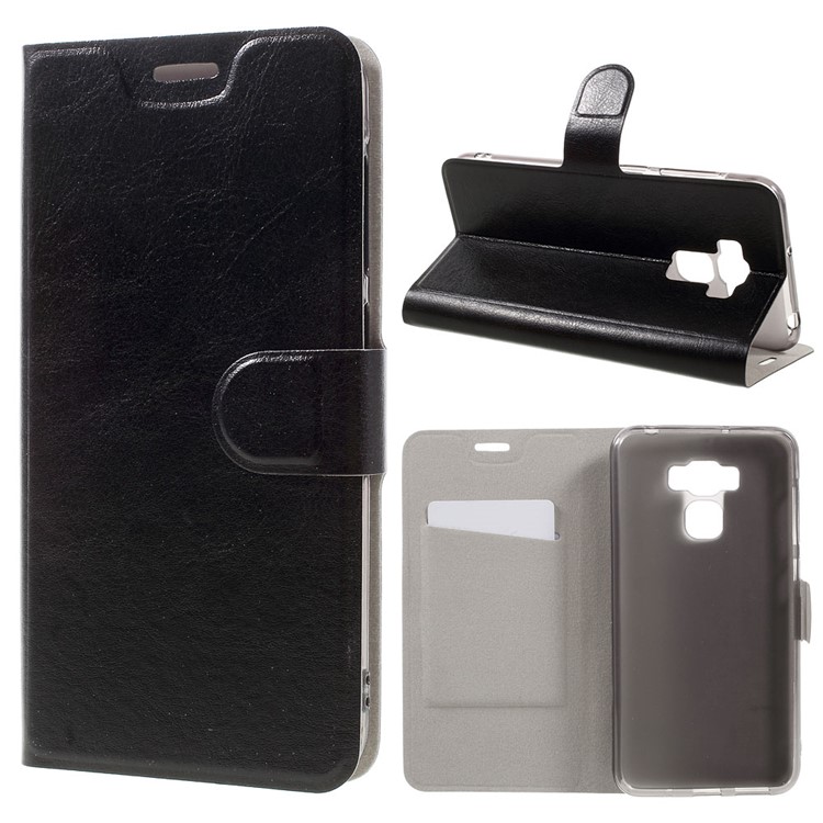Crazy Horse Leather Card Slot Stand Case for Asus Zenfone 3 Max ZC553KL - Black-1