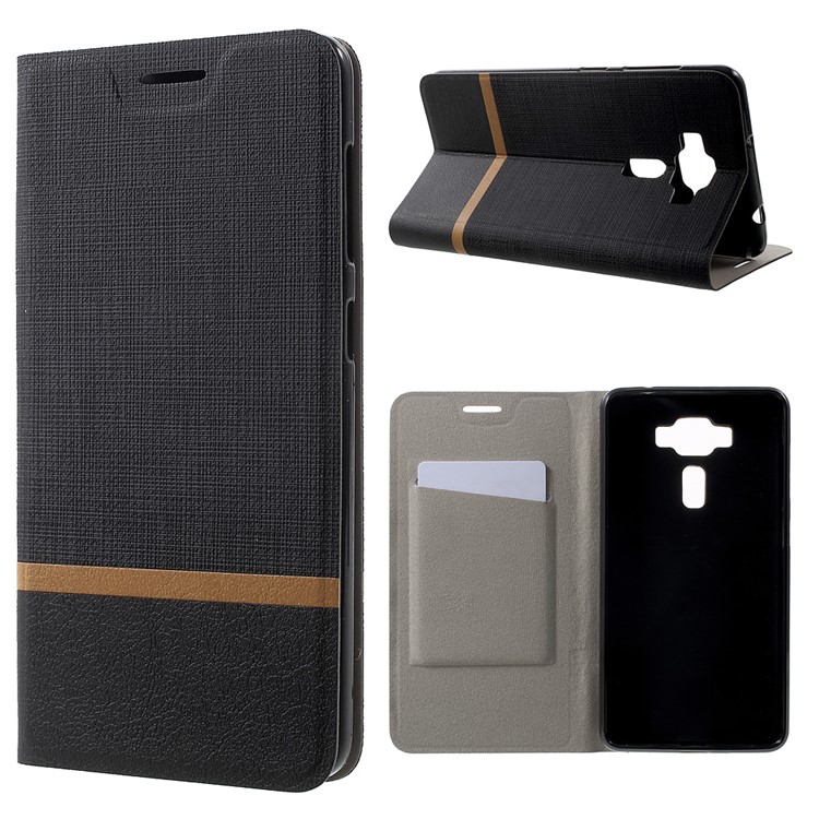 Cross Texture Leather Stand Case for Asus Zenfone 3 Deluxe ZS550KL 5.5 Built-in Steel Sheet - Black-1