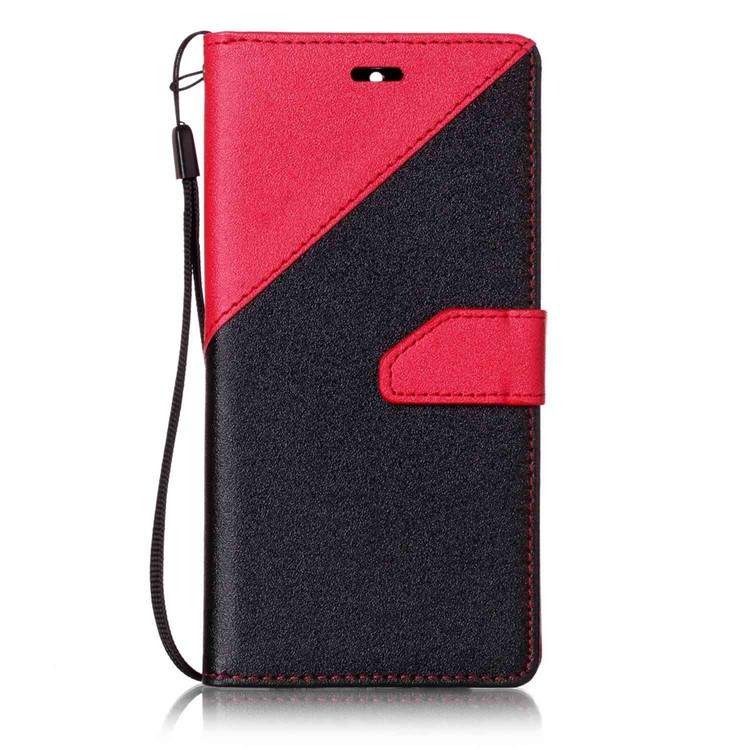 Splicing Bi-color Leather Stand Cover with Lanyard for Asus Zenfone 3 Max ZC520TL - Red-1