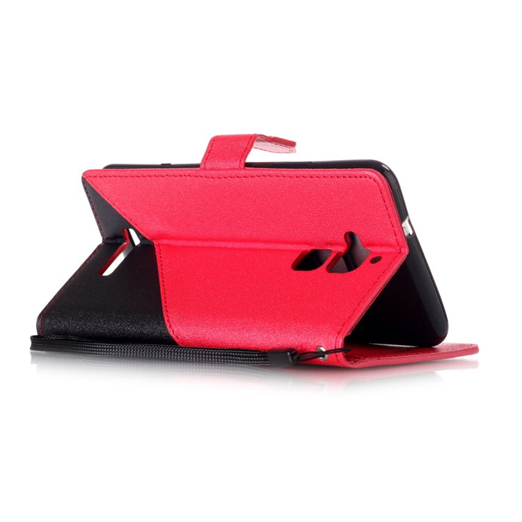 Splicing Bi-color Leather Stand Cover with Lanyard for Asus Zenfone 3 Max ZC520TL - Red-4
