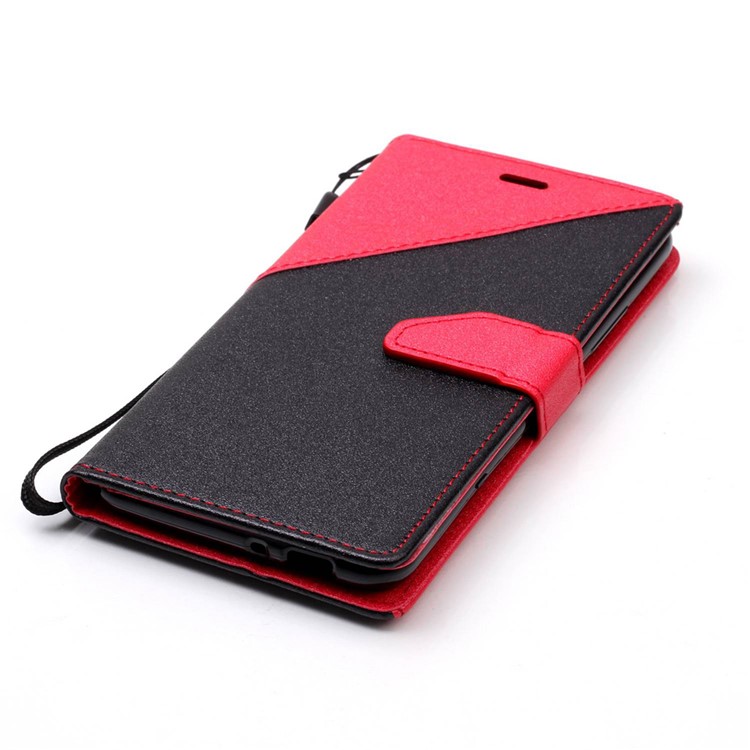 Splicing Bi-color Leather Stand Cover with Lanyard for Asus Zenfone 3 Max ZC520TL - Red-5