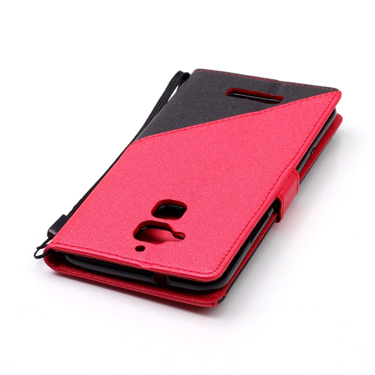 Splicing Bi-color Leather Stand Cover with Lanyard for Asus Zenfone 3 Max ZC520TL - Red-6
