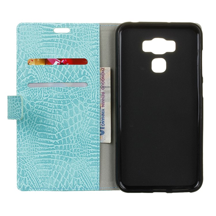 Crocodile Texture Leather Stand Phone Cover for Asus Zenfone 3 Max ZC553KL - Cyan-3