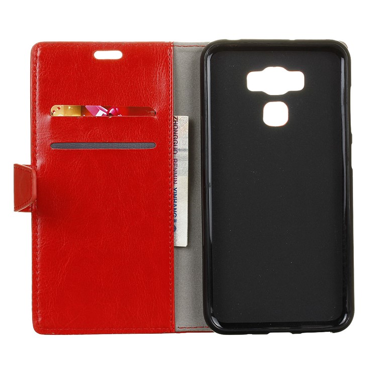 Crazy Horse Leather Wallet Stand Cell Phone Case for Asus Zenfone 3 Max ZC553KL - Red-3
