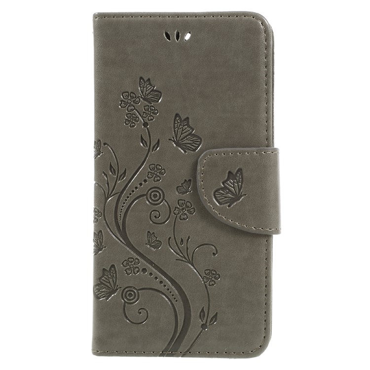 Imprinted Butterfly Flowers Leather Wallet Cover for Asus Zenfone 3 Max ZC520TL - Grey-3