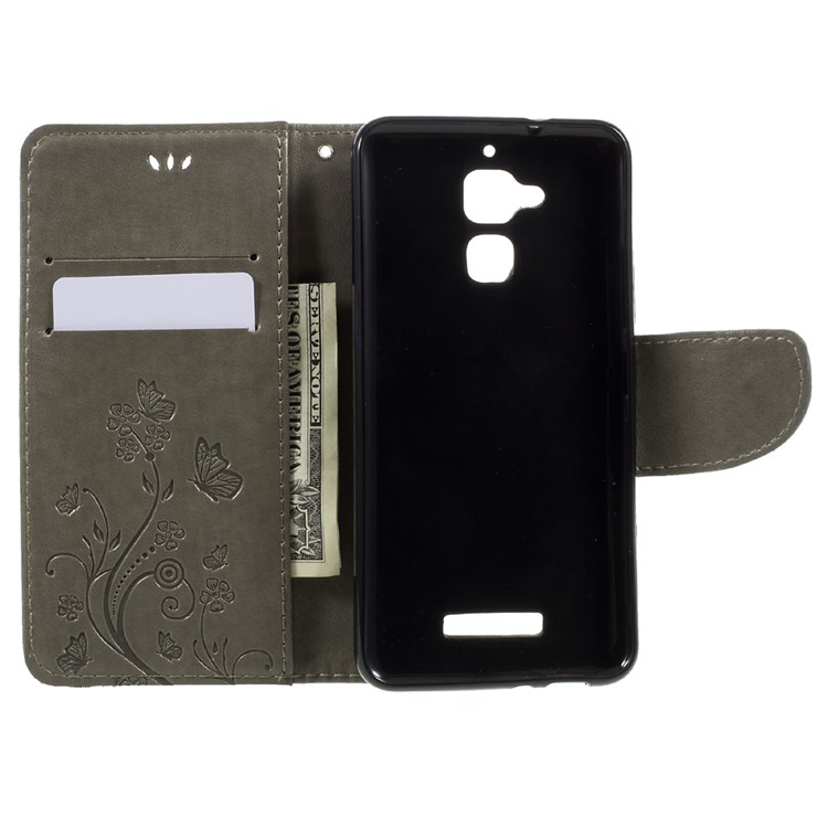 Imprinted Butterfly Flowers Leather Wallet Cover for Asus Zenfone 3 Max ZC520TL - Grey-6