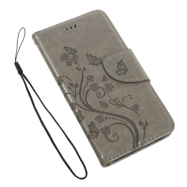 Imprinted Butterfly Flowers Leather Wallet Cover for Asus Zenfone 3 Max ZC520TL - Grey-7