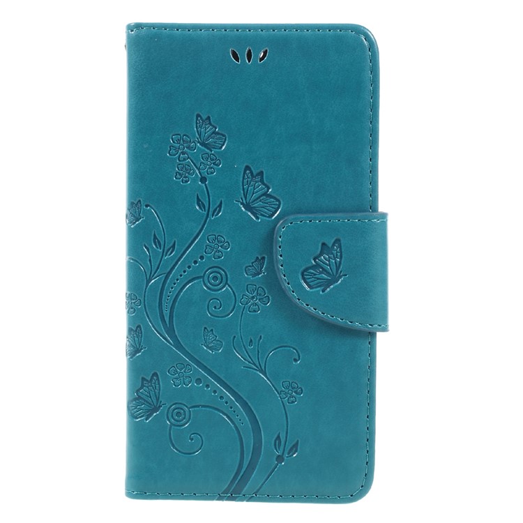 Imprinted Butterfly Flowers Wallet Leather Stand Cover for Asus Zenfone 3 Max ZC520TL - Blue-3
