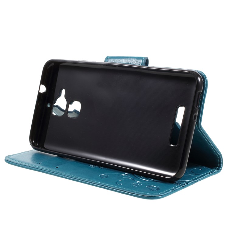 Imprinted Butterfly Flowers Wallet Leather Stand Cover for Asus Zenfone 3 Max ZC520TL - Blue-4