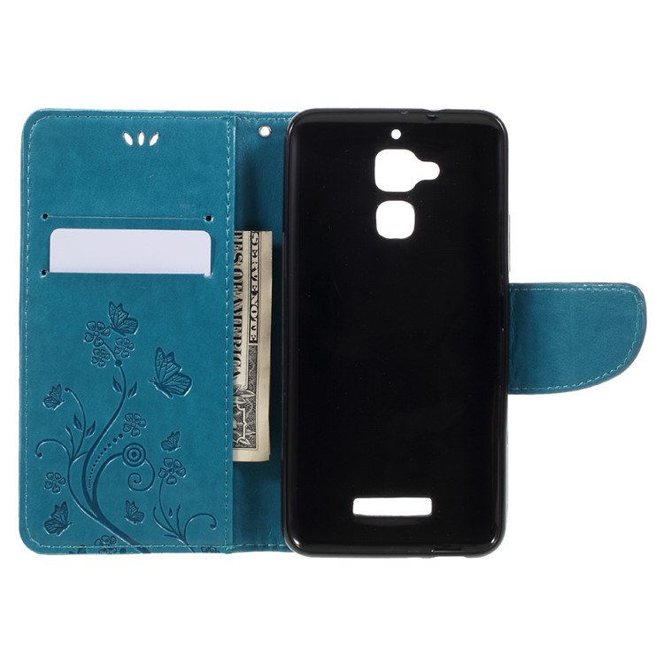 Imprinted Butterfly Flowers Wallet Leather Stand Cover for Asus Zenfone 3 Max ZC520TL - Blue-6