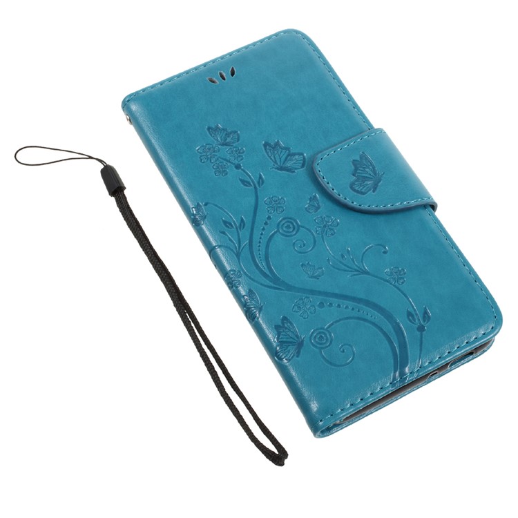 Imprinted Butterfly Flowers Wallet Leather Stand Cover for Asus Zenfone 3 Max ZC520TL - Blue-7