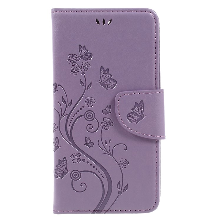 Imprinted Butterfly Flowers Leather Card Holder Case for Asus Zenfone 3 Max ZC520TL - Light Purple-3