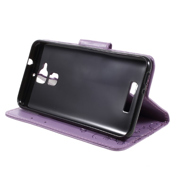 Imprinted Butterfly Flowers Leather Card Holder Case for Asus Zenfone 3 Max ZC520TL - Light Purple-4