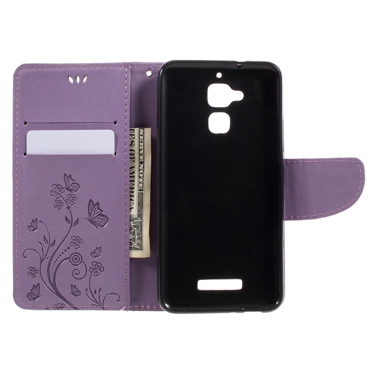 Imprinted Butterfly Flowers Leather Card Holder Case for Asus Zenfone 3 Max ZC520TL - Light Purple-6