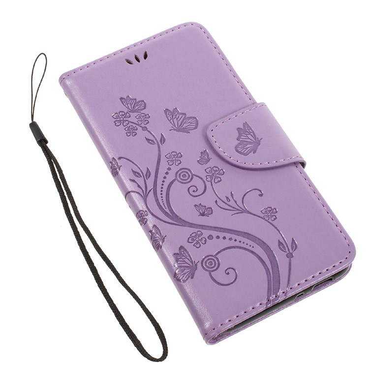 Imprinted Butterfly Flowers Leather Card Holder Case for Asus Zenfone 3 Max ZC520TL - Light Purple-7