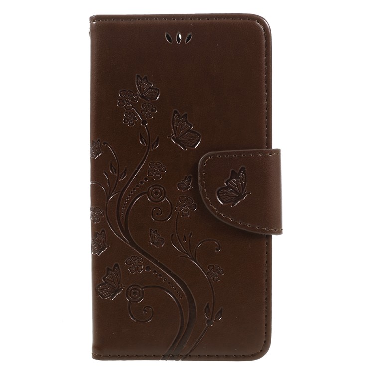 Imprinted Butterfly Flowers Leather Wallet Case with Stand for Asus Zenfone 3 Max ZC520TL - Brown-3