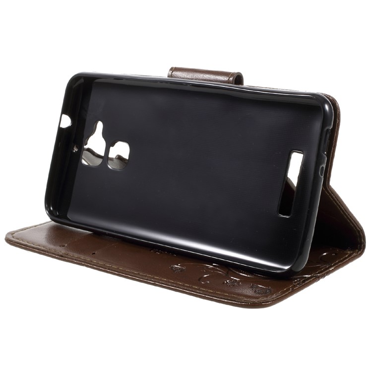 Imprinted Butterfly Flowers Leather Wallet Case with Stand for Asus Zenfone 3 Max ZC520TL - Brown-4