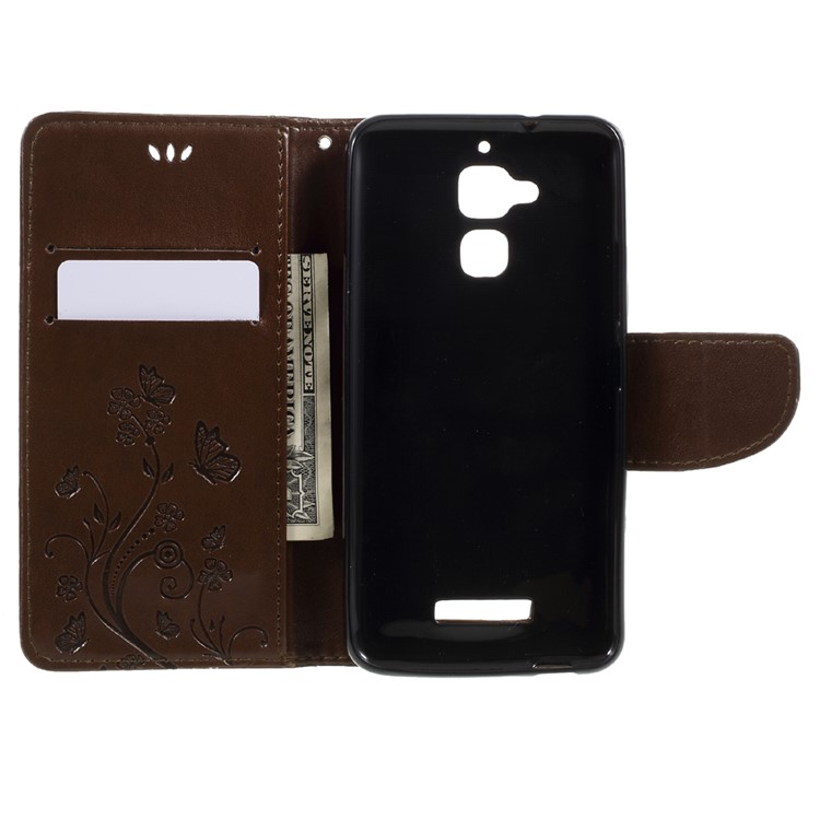 Imprinted Butterfly Flowers Leather Wallet Case with Stand for Asus Zenfone 3 Max ZC520TL - Brown-6