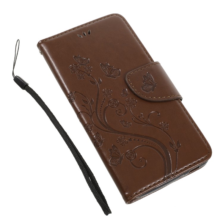 Imprinted Butterfly Flowers Leather Wallet Case with Stand for Asus Zenfone 3 Max ZC520TL - Brown-7