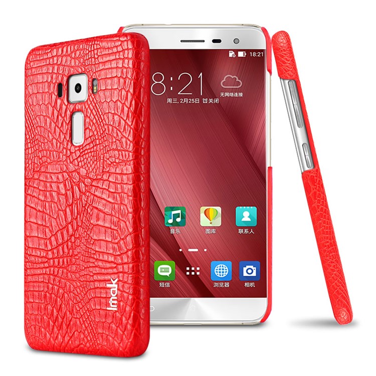 IMAK Ruiyi Series Crocodile Texture Leather Coated PC Hard Cover for Asus Zenfone 3 ZE552KL - Red-1
