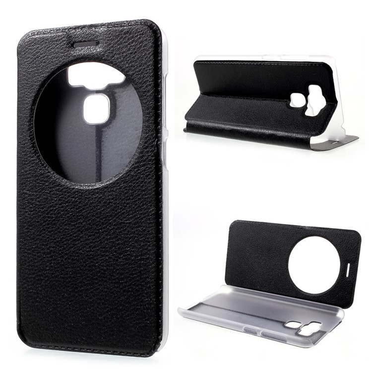 View Window Flip Leather Phone Case for Asus Zenfone 3 Max ZC553KL - Black-1