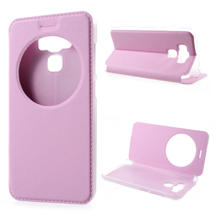 View Window Flip Leather Mobile Phone Case for Asus Zenfone 3 Max ZC553KL - Pink-1