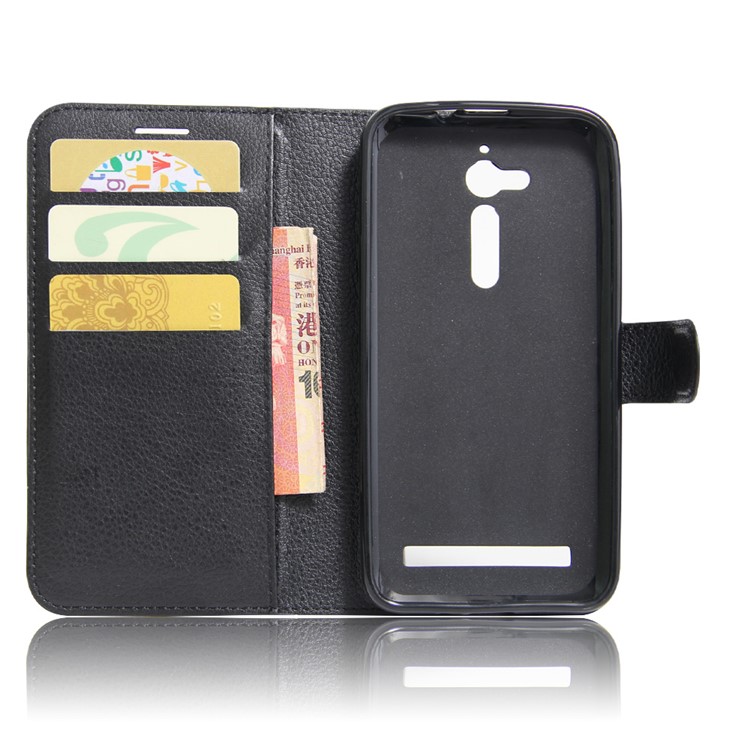 Lychee Skin Leather Wallet Case for Asus Zenfone Go ZB500KL ZB500KG - Black-3