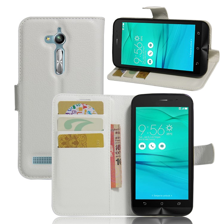 Lychee Skin Leather Wallet Cover for Asus Zenfone Go ZB500KL ZB500KG - White-1