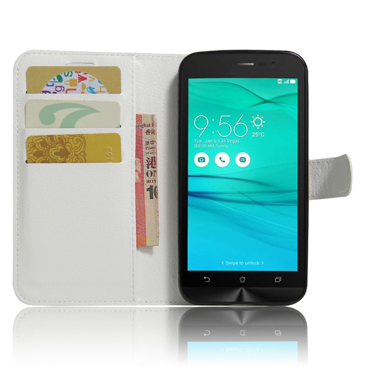 Lychee Skin Leather Wallet Cover for Asus Zenfone Go ZB500KL ZB500KG - White-2