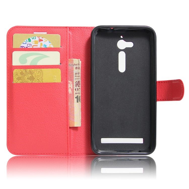 Lychee Skin Leather Wallet Case Cover for Asus Zenfone Go ZB500KL ZB500KG - Red-3