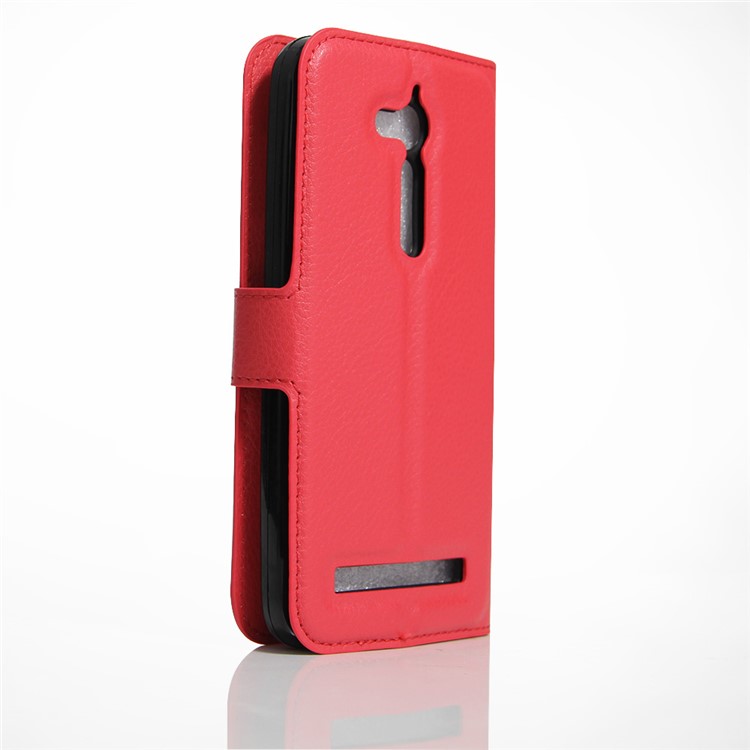 Lychee Skin Leather Wallet Case Cover for Asus Zenfone Go ZB500KL ZB500KG - Red-4