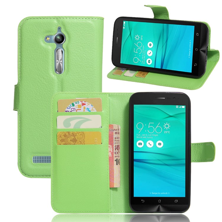 Lychee Skin Wallet Leather Stand Case for Asus Zenfone Go ZB500KL ZB500KG - Green-1