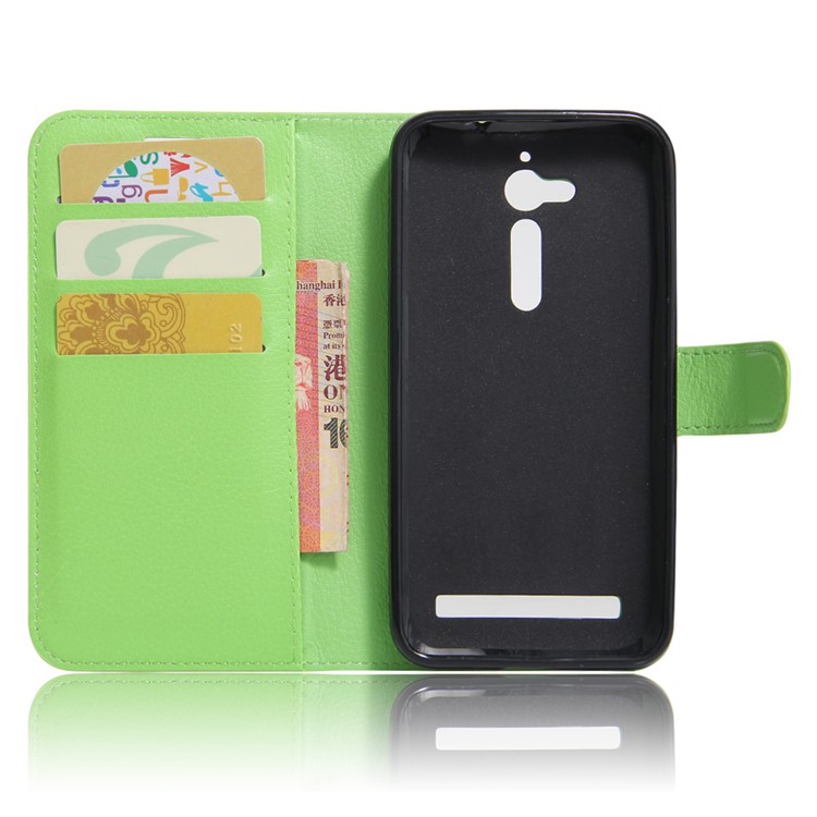 Lychee Skin Wallet Leather Stand Case for Asus Zenfone Go ZB500KL ZB500KG - Green-3