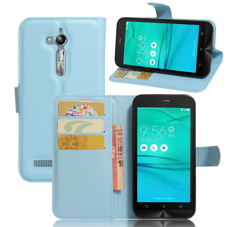 Lychee Skin Wallet Leather Stand Cover for Asus Zenfone Go ZB500KL ZB500KG - Baby Blue-1