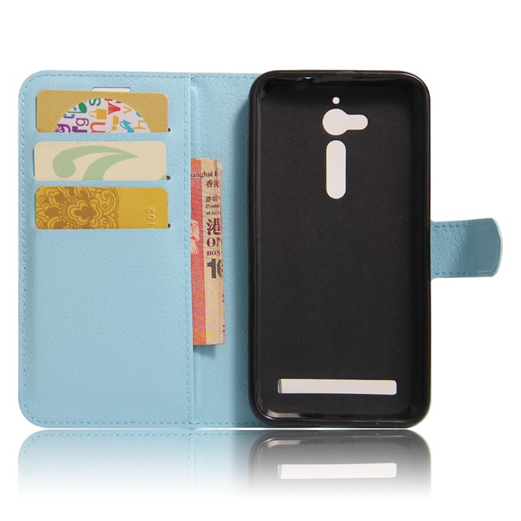 Lychee Skin Wallet Leather Stand Cover for Asus Zenfone Go ZB500KL ZB500KG - Baby Blue-3