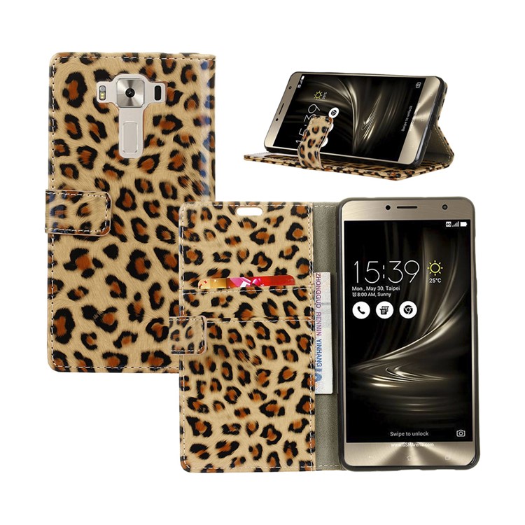 Leopard Pattern Leather Wallet Stand Case for Asus Zenfone 3 Deluxe ZS550KL-1