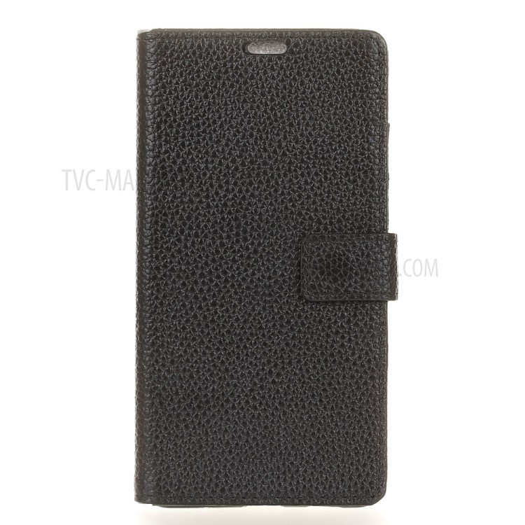 Genuine Leather Wallet Cellphone Case for Asus Zenfone 3 Deluxe 5.5 ZS550KL Litchi Texture - Black-1