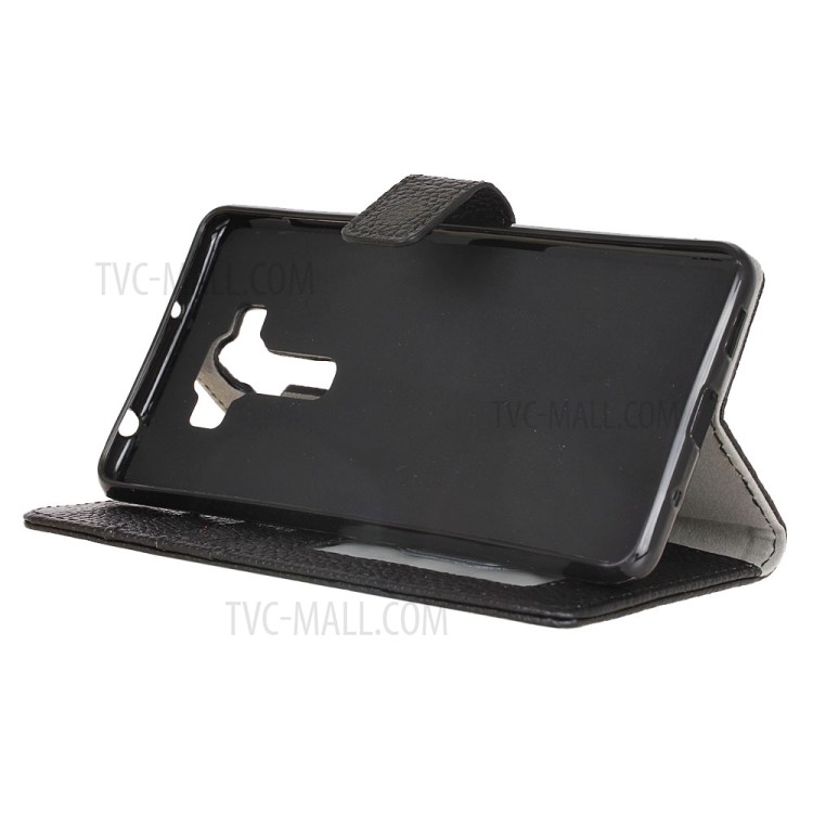 Genuine Leather Wallet Cellphone Case for Asus Zenfone 3 Deluxe 5.5 ZS550KL Litchi Texture - Black-5