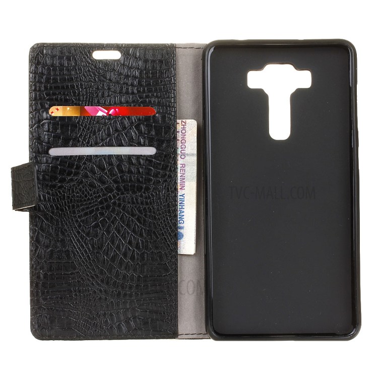 Phone Accessory Crocodile Texture Leather Wallet Case for Asus Zenfone 3 Deluxe ZS550KL - Black-3